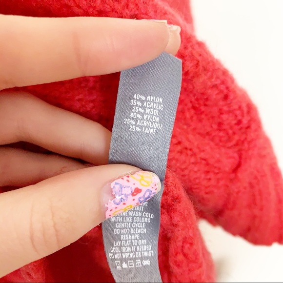 Aerie Coral Wool Cable knit Oversized Turtleneck Women’s Size Medium - Picture 6 of 8